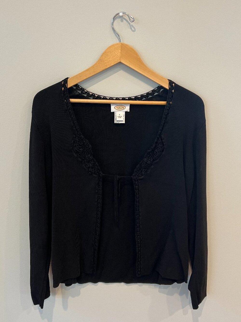 Vintage Talbots Black Ribbed Tie-Front Cardigan Sweater – Size L